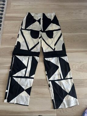 Geometric Black & Cream Wide-Leg Trousers